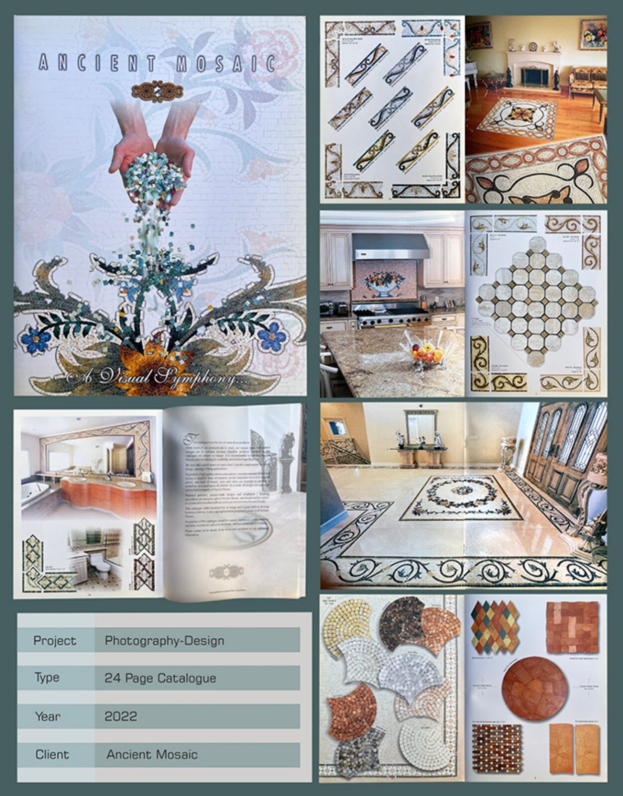 Ancient Mosaic catalogue layout and product presentation