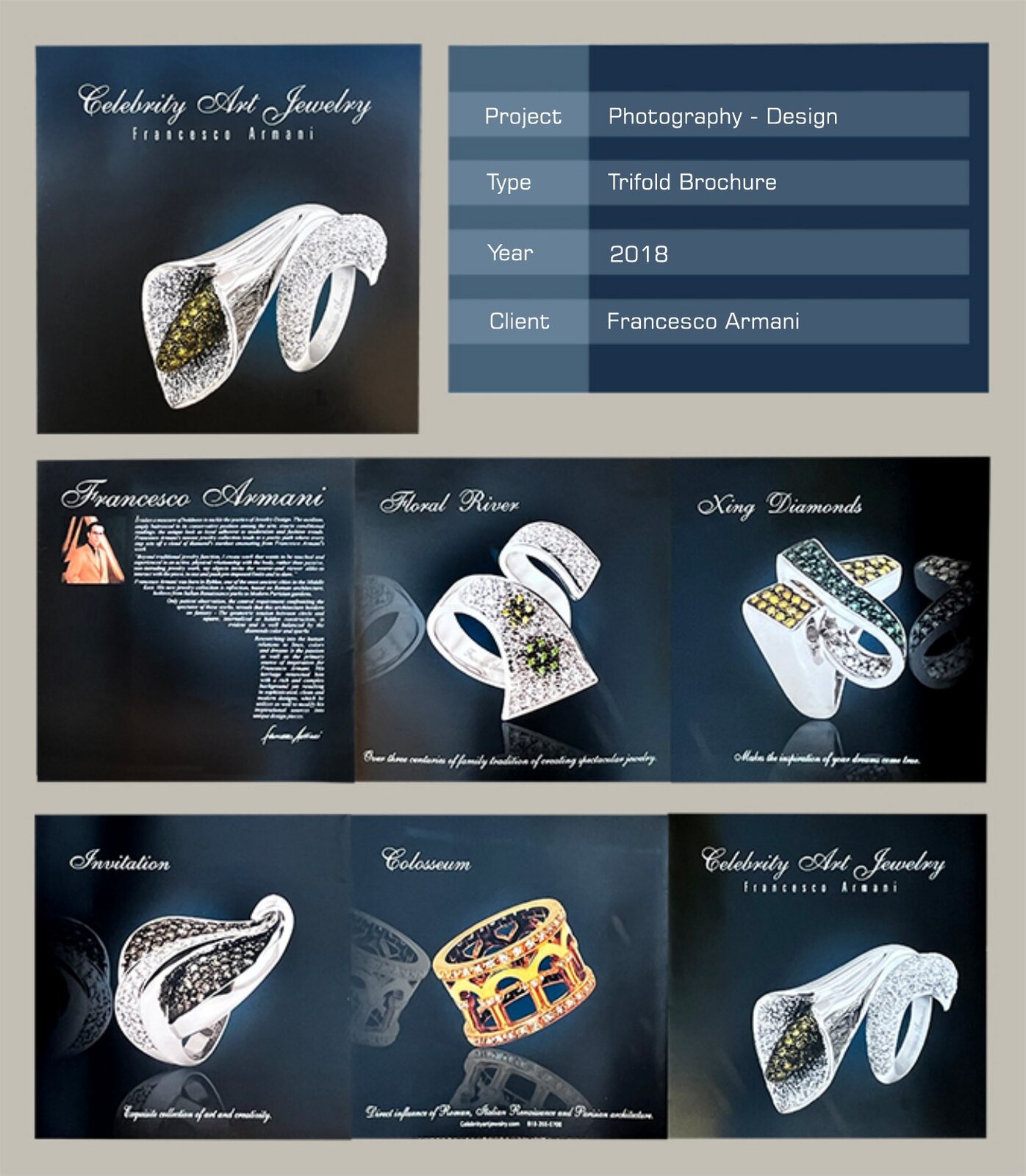 Francesco Armani jewelry trifold brochure design